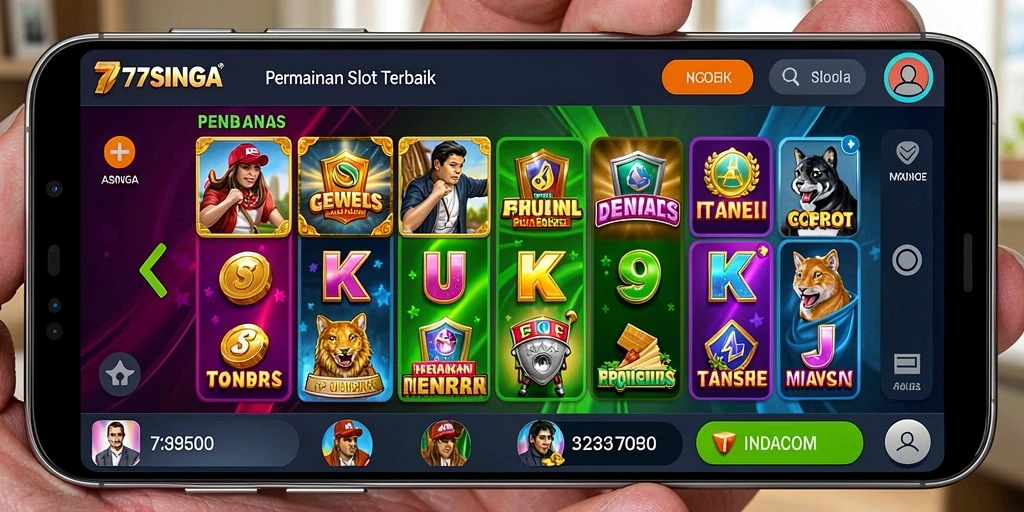 Screenshot tampilan gameplay 77SINGA dengan berbagai tema Slot.