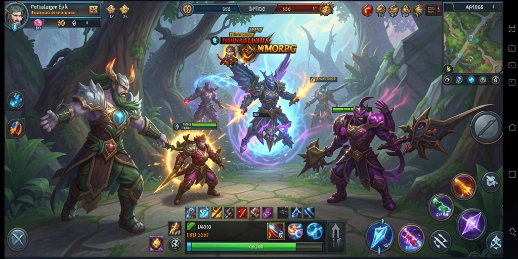 Screenshot utama menunjukkan karakter beraksi dalam pertarungan epik di dunia MMORPG.