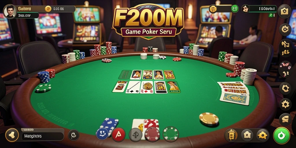 Screenshot F200M menampilkan gameplay poker yang seru dan interaktif.
