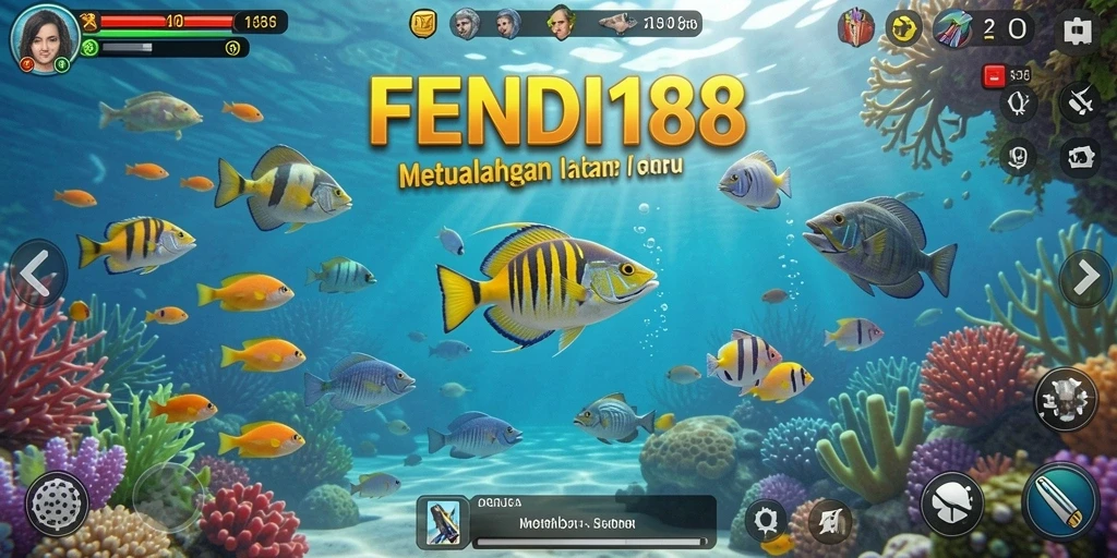 Tampilan gameplay FENDI188 saat menembak ikan di lautan.