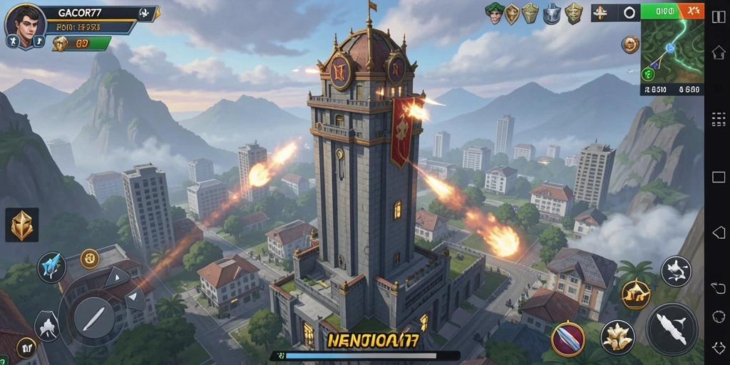 Tampilan menarik dari gameplay GACOR77 dengan berbagai menara strategis.