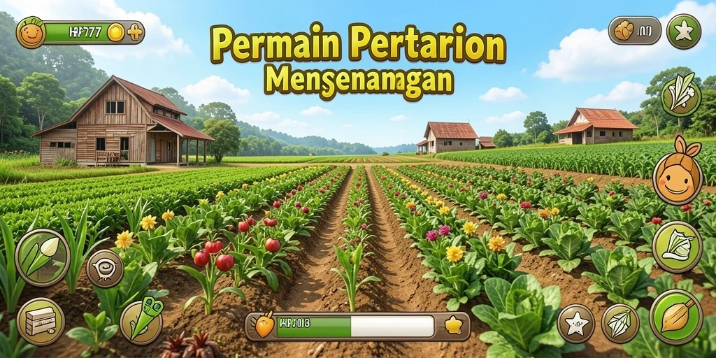 Screenshot gameplay HP777 dengan aktivitas bertani yang seru.