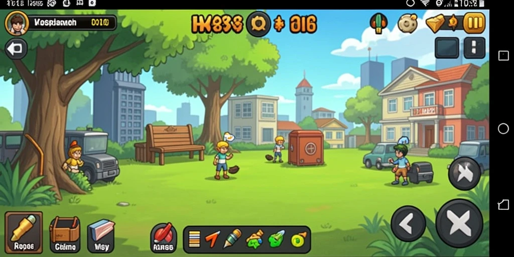 Tangkapan layar gameplay HR89 menampilkan karakter yang mengumpulkan sumber daya secara otomatis.