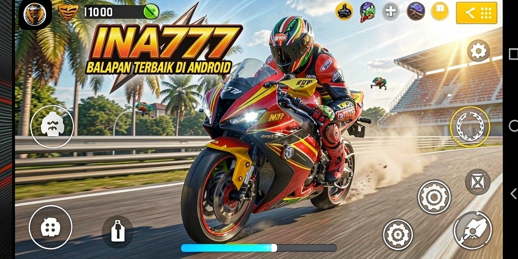 Tampilan gameplay INA777 dengan balapan motor yang seru dan grafis menawan.
