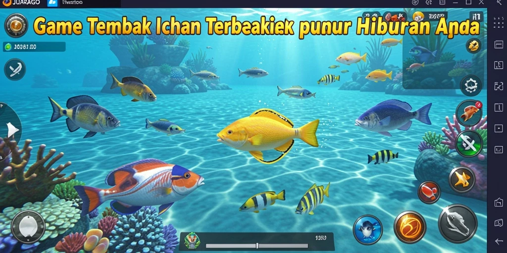Tangkapan layar menunjukkan gameplay seru di JUARAGO dengan aksi Tembak Ikan.