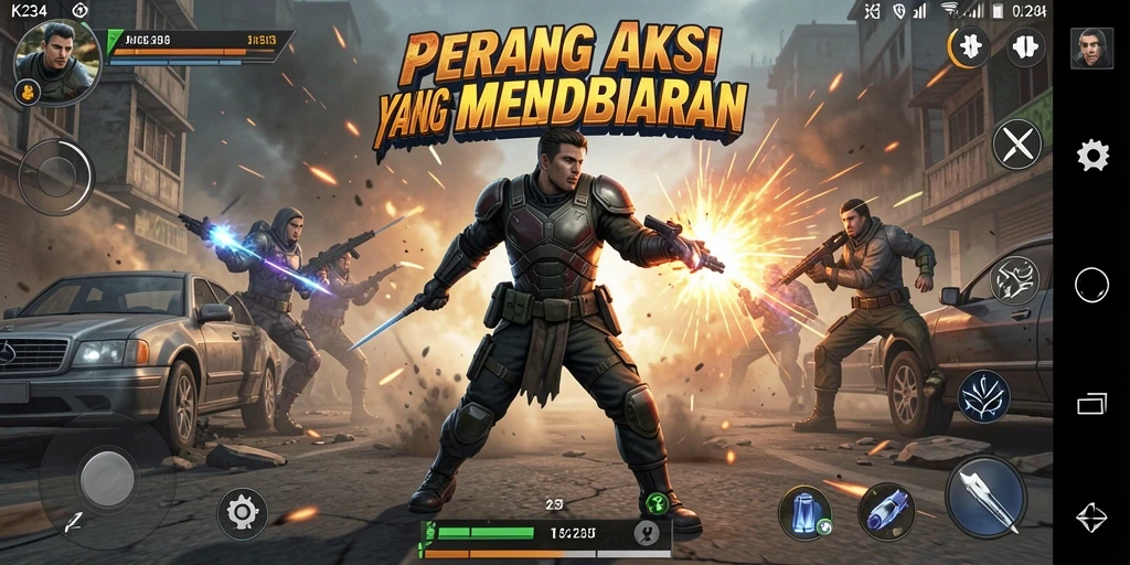 Screenshot gameplay K234 menampilkan aksi mendebarkan dalam pertempuran.