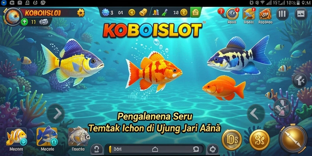Screenshot gameplay KOBOISLOT menampilkan aksi menembak ikan yang mendebarkan.