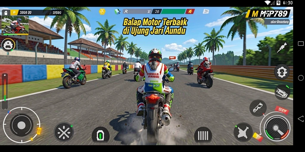 Tampilan gameplay di MVP789 dengan aksi balap motor yang cepat.