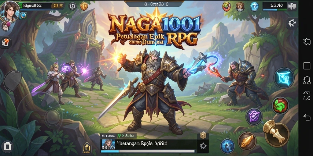 Screenshot gameplay NAGA1001 menunjukkan pertempuran seru di dunia RPG.