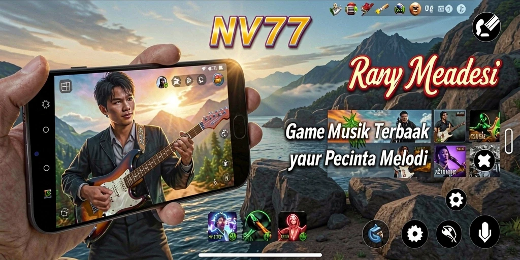 Tampilan gameplay NV77 dengan berbagai fitur musik interaktif.
