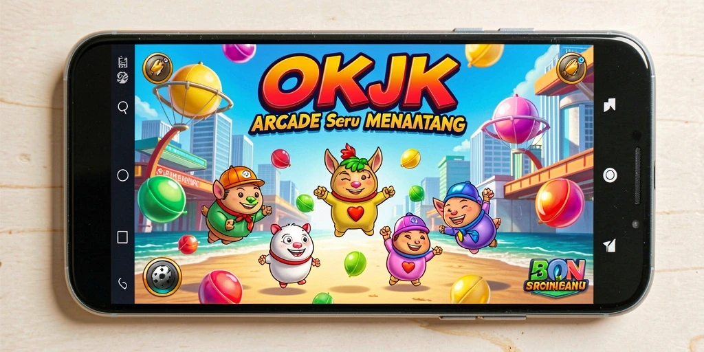 Tampilan gameplay OKJK yang dinamis dan penuh warna.
