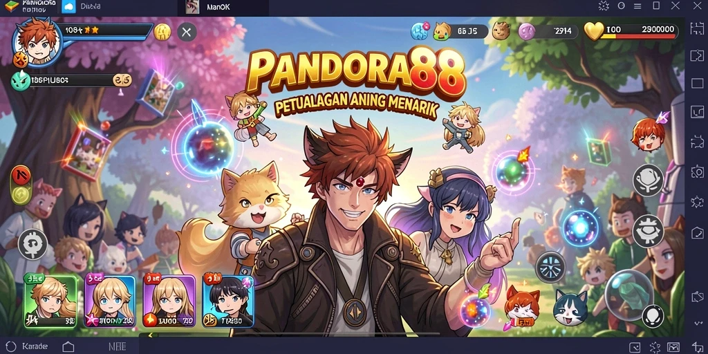 Tampilan gameplay yang memukau dari PANDORA88, penuh warna dan karakter unik.
