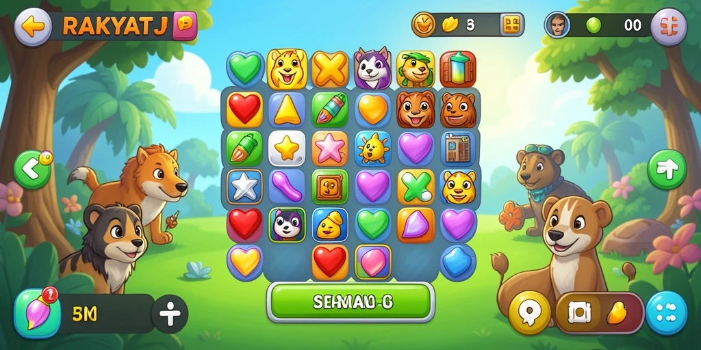 Screenshot gameplay RAKYATJP yang menampilkan level Match-3 yang menarik.