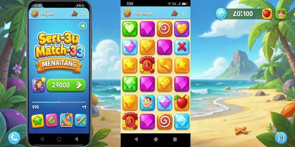 Tangkapan layar utama S80 menampilkan serunya gameplay Match-3.
