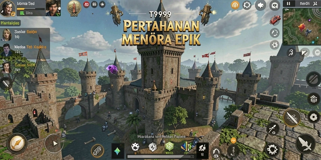 Tampilan gameplay menara yang menegangkan di T9999.